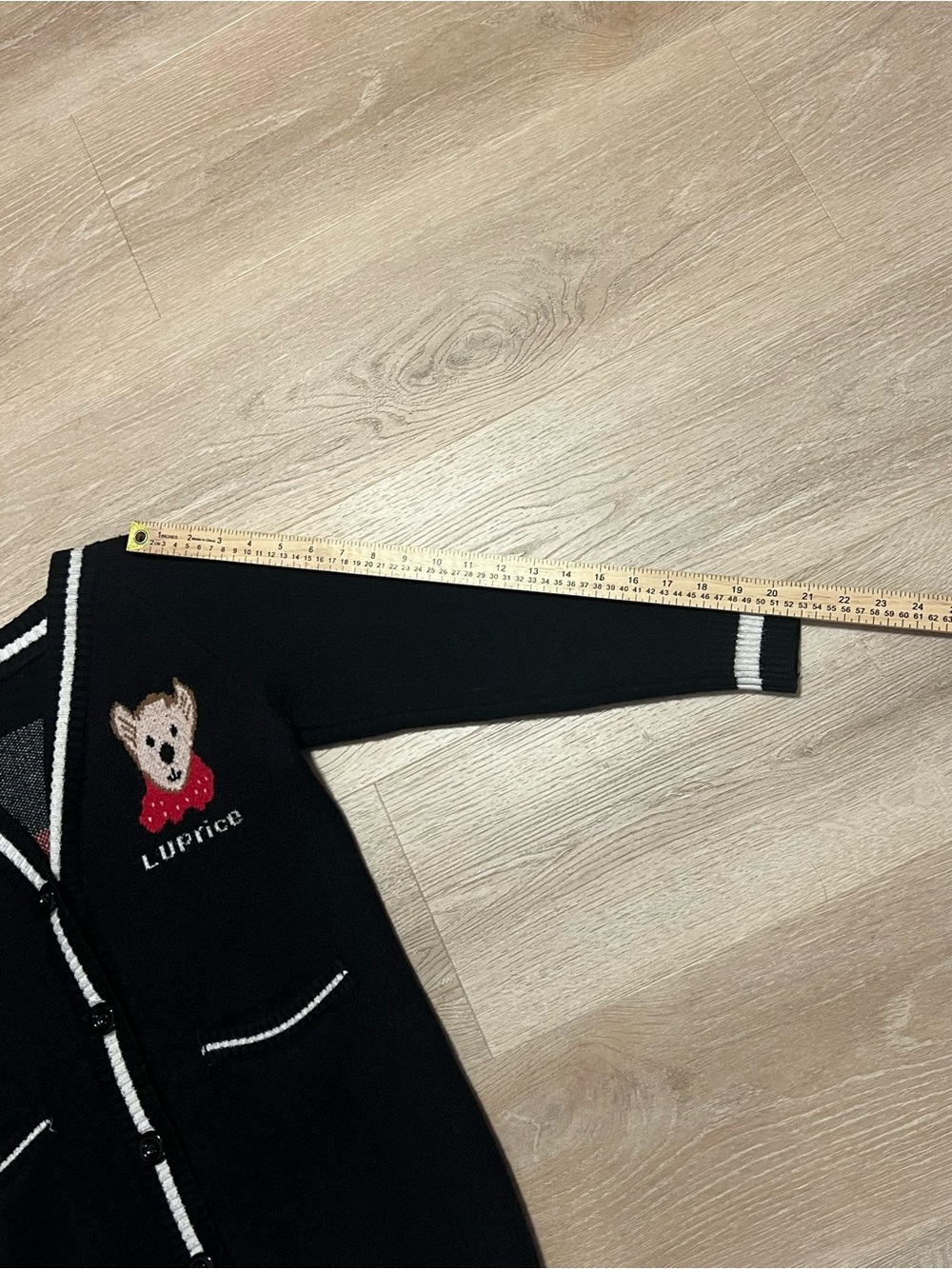 Luprice Teddy Bear Varsity Knit Cardigan Black White Button Front No Tags Small - Picture 11 of 13